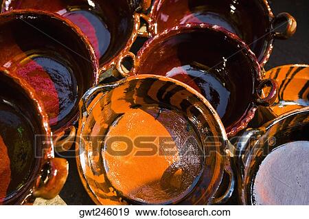 Close-up of saucepans at a market stall, Xochimilco, Mexico View Large Photo Image Stock Photo - Close-up of saucepans at a market stall, Xochimilco, Mexico. Fotosearch