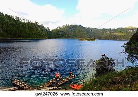 Stock Photograph - High angle view of a lake, Lagunas De Montebello National Park, Chiapas, Mexico. Fotosearch