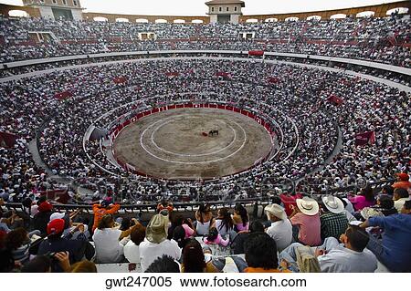 Spectators watching a bullfight in a bullring, Plaza De Toros San Marcos, Aguascalientes, Mexico View Large Photo Image Stock Photography - Spectators watching a bullfight in a bullring, Plaza De Toros San Marcos, Aguascalientes, Mexico. Fotosearch