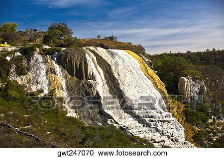 Stock Image - Waterfall on rock formations, Hierve El Agua, Oaxaca State, Mexico. Fotosearch