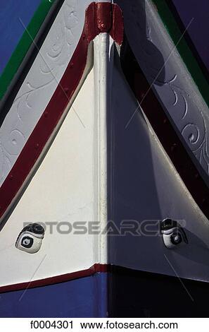 Stock Image - boat, Malta, face, painting, prow, prow of a Popular art, Europe. Fotosearch