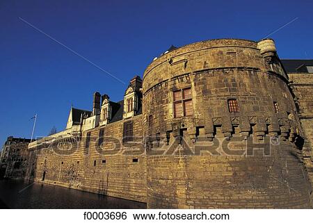 Stock Photograph - castle, rampart, fortification, Castle of the Dukes of Brittany, Europe, France, French. Fotosearch