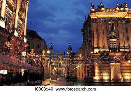 Stock Image - cathedral, square, night, church, monument, Europe, France. Fotosearch