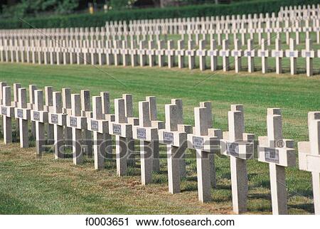 Stock Image - cemetery, cross, dead, death, military cemetery, Europe, France. Fotosearch