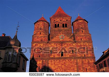 Stock Photo - Christian architecture, church, front, Alsace, Bas Rhin, Church of Marmoutier, Europe. Fotosearch