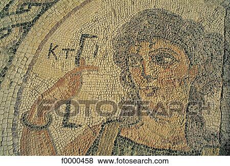 Stock Photo - Cyprus, Antic art, mosaic, face, mosaic, Europe, antiquity. Fotosearch