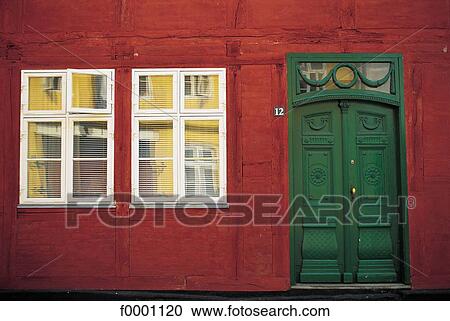 Stock Image - door, front, window, Denmark, Europe, Elsinore old, Seeland. Fotosearch