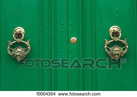 Picture - door handle, door knocker, object, objects, metal, gold, golden. Fotosearch