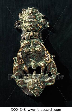 Stock Photo - door handle, door knocker, object, objects, metal, gold, golden. Fotosearch