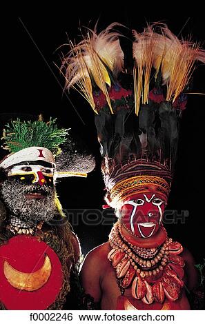 Stock Photograph - ethnic group, make-up, headdress, New Guinea, Oceania, Papuan, people. Fotosearch