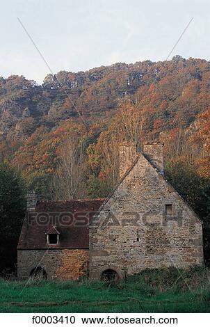 Stock Image - Europe, France, French, French house, traditional dwelling, half timbered, Normandy. Fotosearch