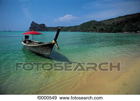Stock Photo - exotism, exotic, boat, landscape, landscapes, scene, scenery. Fotosearch
