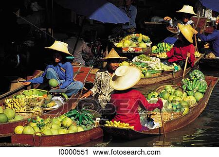 Stock Image - floating market, vegetable, Asia, South East Asia, Thailand, Damnoen Saduak, aliment. Fotosearch
