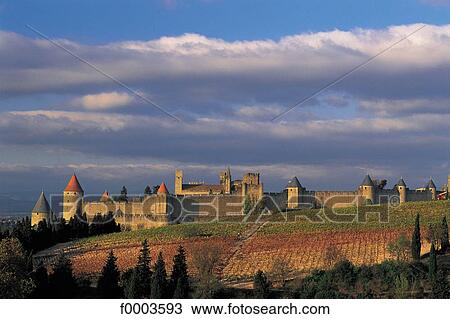 Stock Image - fortified castle, mediaeval city, medieval city, landscape, landscapes, scene, scenery. Fotosearch