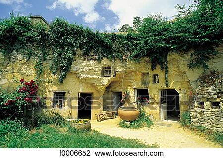 Stock Image - France, French, French travel, travel Europe, exterior, open air, cave dweller. Fotosearch
