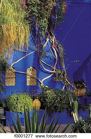 Stock Photo - front, Morocco, Northern Africa, Garden of Majorelle, Marrakesh, window, architecture detail. Fotosearch