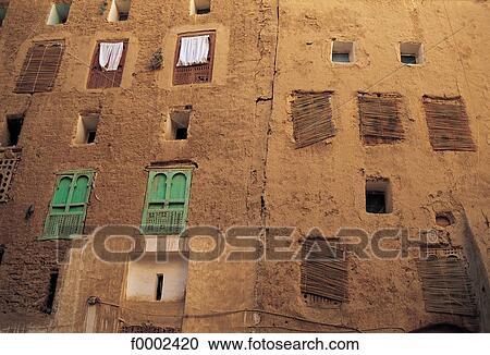 Stock Image - front, window, Yemen, Middle East, traditional dwelling, architecture detail, architectural detail. Fotosearch