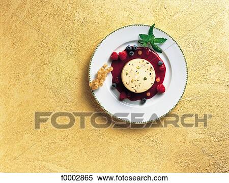 Stock Photography - frozen nougat, dessert, aliment, fruit sauce, ice cream, inside. Fotosearch