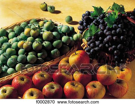 Stock Image - fruit, apple, plum, grape, pip fruit, stone fruit, aliment. Fotosearch