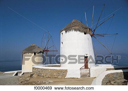 Stock Photo - Greece, Europe, windmill, Cyclades, Mikonos, exterior. Fotosearch