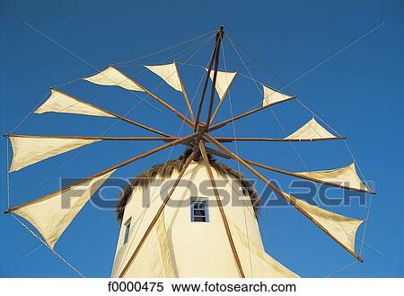 Stock Photography - Greece, Europe, windmill, Cyclades, Santorini, Thera. Fotosearch