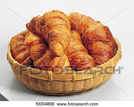 Stock Photograph - indoors, viennoiserie, inside, basket, croissant, aliment. Fotosearch