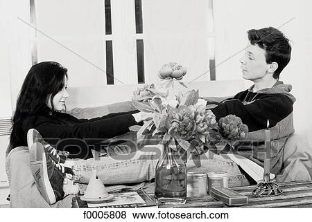 Stock Photo - inside, indoors, friendfriend, friends, boy, talking, talk. Fotosearch