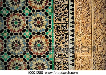 Stock Image - islamic art, earthenware, ceramic, Morocco, Northern Africa, Medersa, Marrakesh. Fotosearch