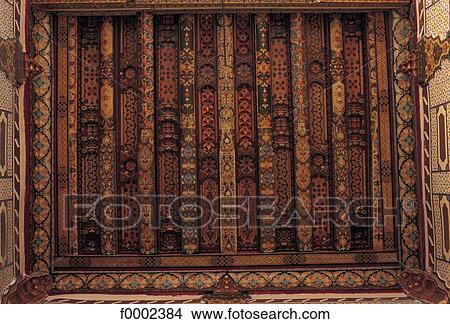 Picture - islamic art, wood, Syria, Middle East, architecture detail, architectural detail, ceiling. Fotosearch