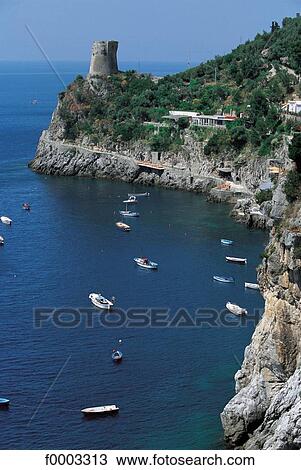 Stock Image - Italy, coastal landscape, coast, littoral, sea-side, seaside, tower. Fotosearch