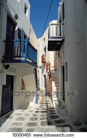 Stock Photography - lane, alley, Greece, Europe, Cyclades, Mikonos. Fotosearch