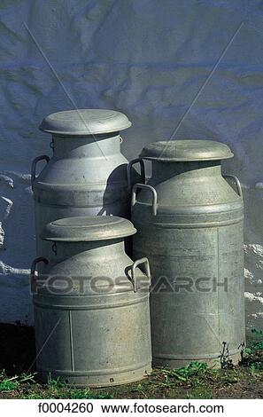 Stock Image - milk, milk churn, aliment, object, objects, metal, drink. Fotosearch