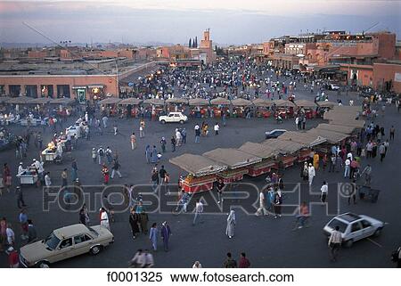 Stock Photography - Morocco, Northern Africa, Marrakesh, Jemaa El Fna Square, square, exterior. Fotosearch