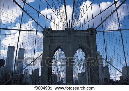 Stock Photography - North America, New York, NYC, Brooklyn Bridge, bridge, architecture, modern architecture. Fotosearch