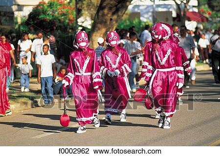 Stock Image - people, folklore, carnival, clothes, tradition, French West Indies, La Vega. Fotosearch