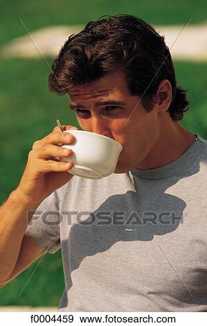 Stock Photo - people, men, cup of coffee, exterior, open air. Fotosearch