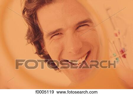 Stock Photo - people, men, dark hair, dark-haired, inside. Fotosearch