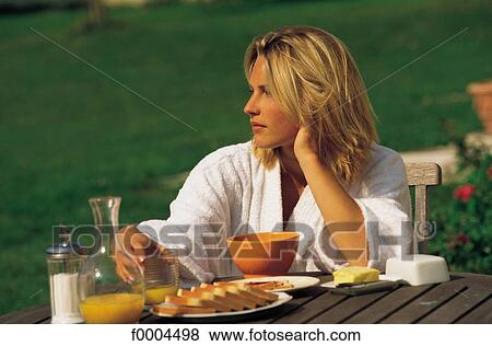 people, woman, women, breakfast, orange juice, toast, daydream View Large Photo Image Stock Photo - people, woman, women, breakfast, orange juice, toast, daydream. Fotosearch