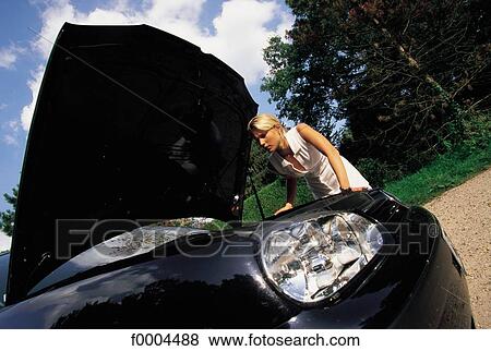 people, woman, women, car, breakdown, exterior, open air View Large Photo Image Stock Photo - people, woman, women, car, breakdown, exterior, open air. Fotosearch