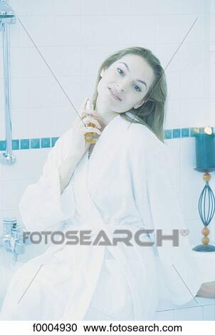 people, woman, women, robe, bathroom, beauty View Large Photo Image Stock Image - people, woman, women, robe, bathroom, beauty. Fotosearch
