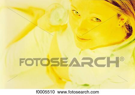 Stock Image - people, woman, women, well-being, well being, blond hair. Fotosearch