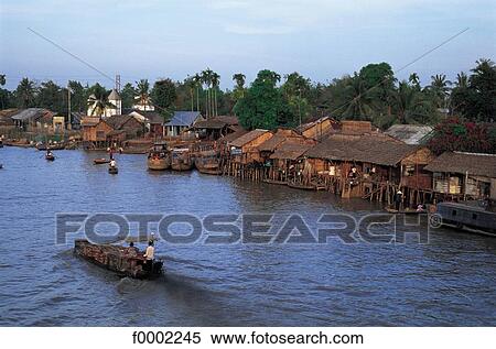 Stock Photography - pile dwelling, Vietnam, Viet Nam, South East Asia, Asia, floating village, Mekong Delta. Fotosearch