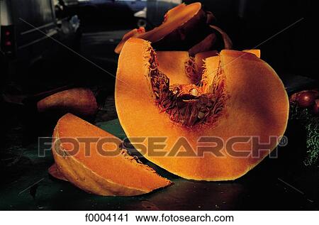 Stock Image - pumpkin, orange, slice, aliment, vegetable, fruit vegetable. Fotosearch