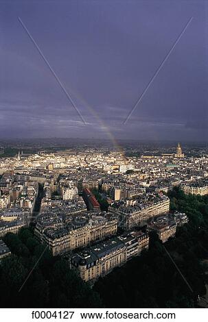 Stock Photo - rainbow, sky, storm, cloud, cloudy, clouds, air view. Fotosearch