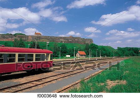 Stock Photo - rampart, fortification, train, transport, transportation, rail transport, Bitche. Fotosearch