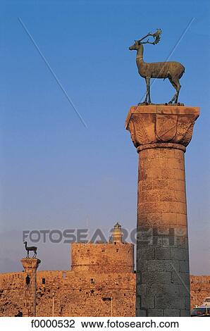 Stock Image - Rhodes, Greece, monument, harbour, Europe, animal in art. Fotosearch