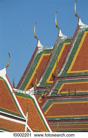 Stock Image - roof, Asian art, Thailand, South East Asia, Asia, Bangkok, Wat Po Temple. Fotosearch