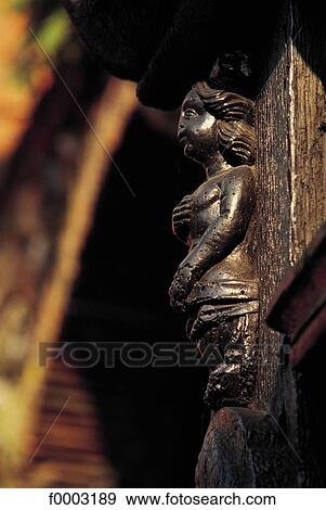 Stock Photo - sculpture, architecture detail, architectural detail, wood, Normandy, Europe, France. Fotosearch