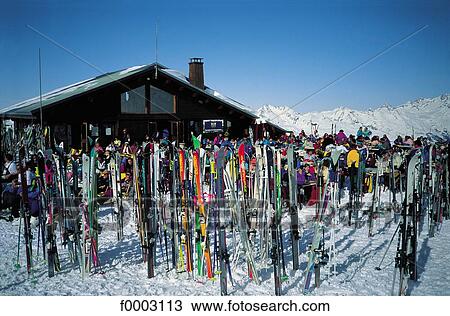 Stock Image - ski, snow, traditional dwelling, mountain, mountains, restaurant, landscape. Fotosearch
