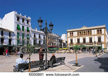 Stock Image - square, village, Spain, Europe, dwelling, traditional dwelling, Andalusia. Fotosearch